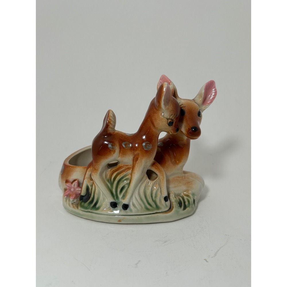 Vintage‎ Ceramic Deer Fawn Planter Figurine Mid Century Woodland Kitsch Brown